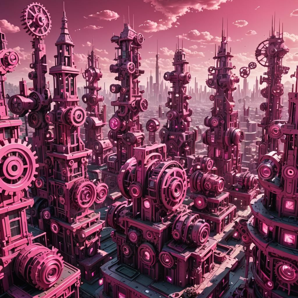 Futuristic Pink Mechanical Cityscape