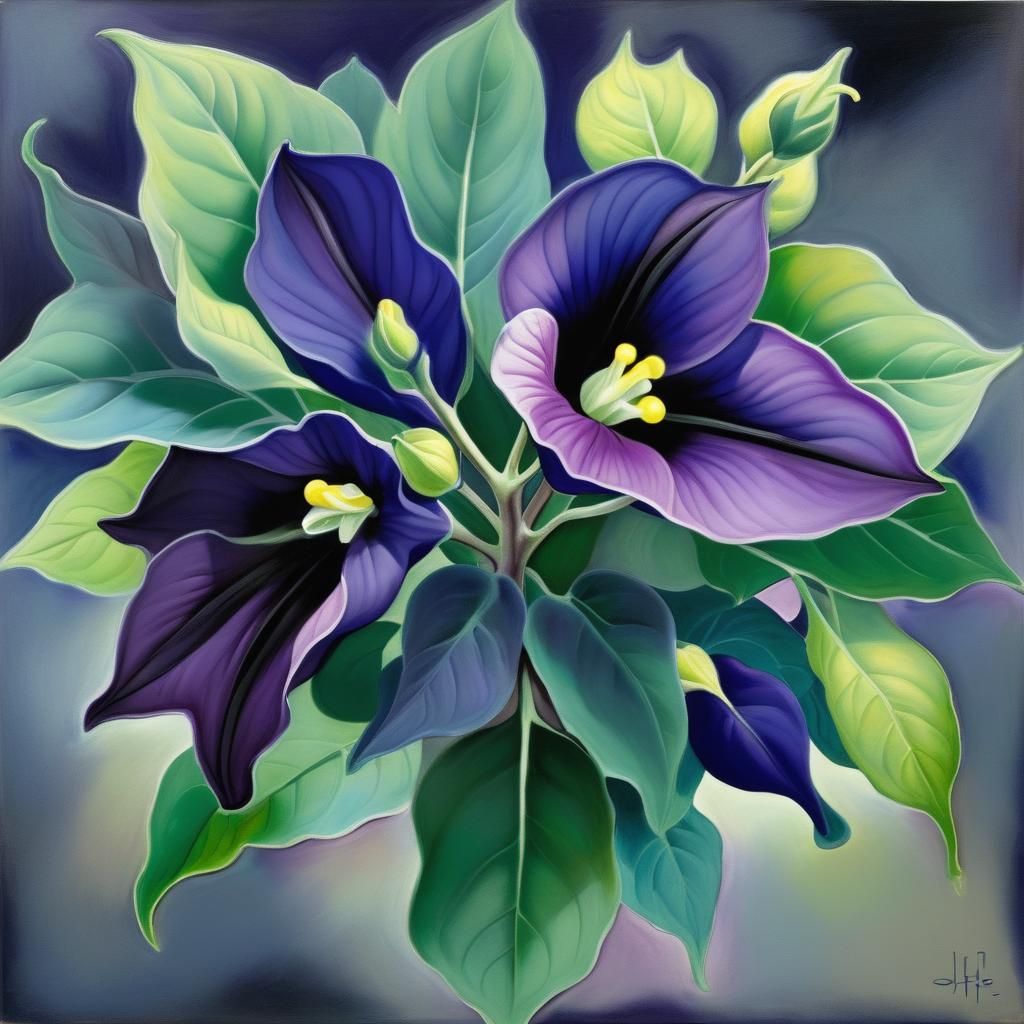 Nightshade Flowers in O'Keeffe Pastel Style