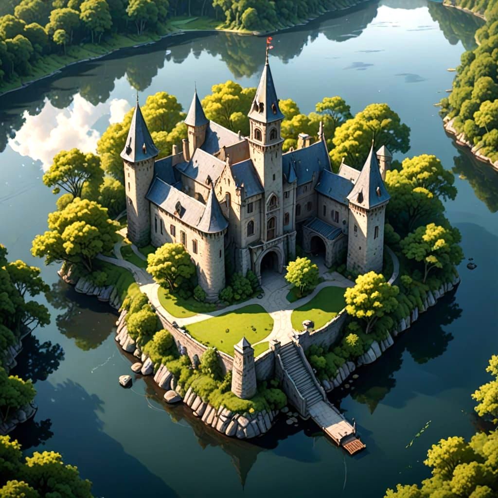 Medieval Fantasy Fortress in Pencil Sketch Style