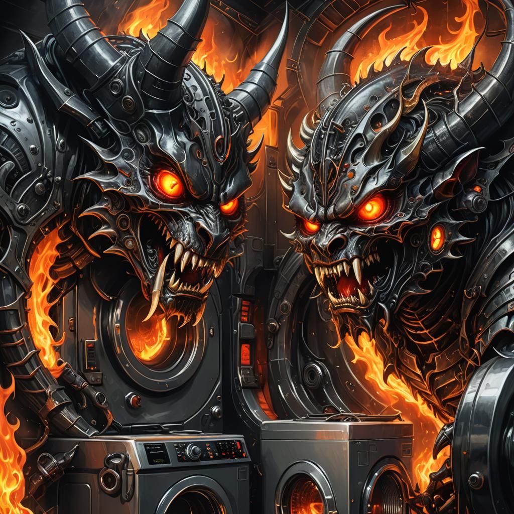 Demonic Washer and Dryer in Dark Fantasy Style