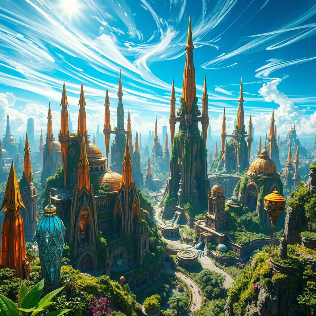Eco-Futuristic Metropolis in Vibrant Solarpunk Style