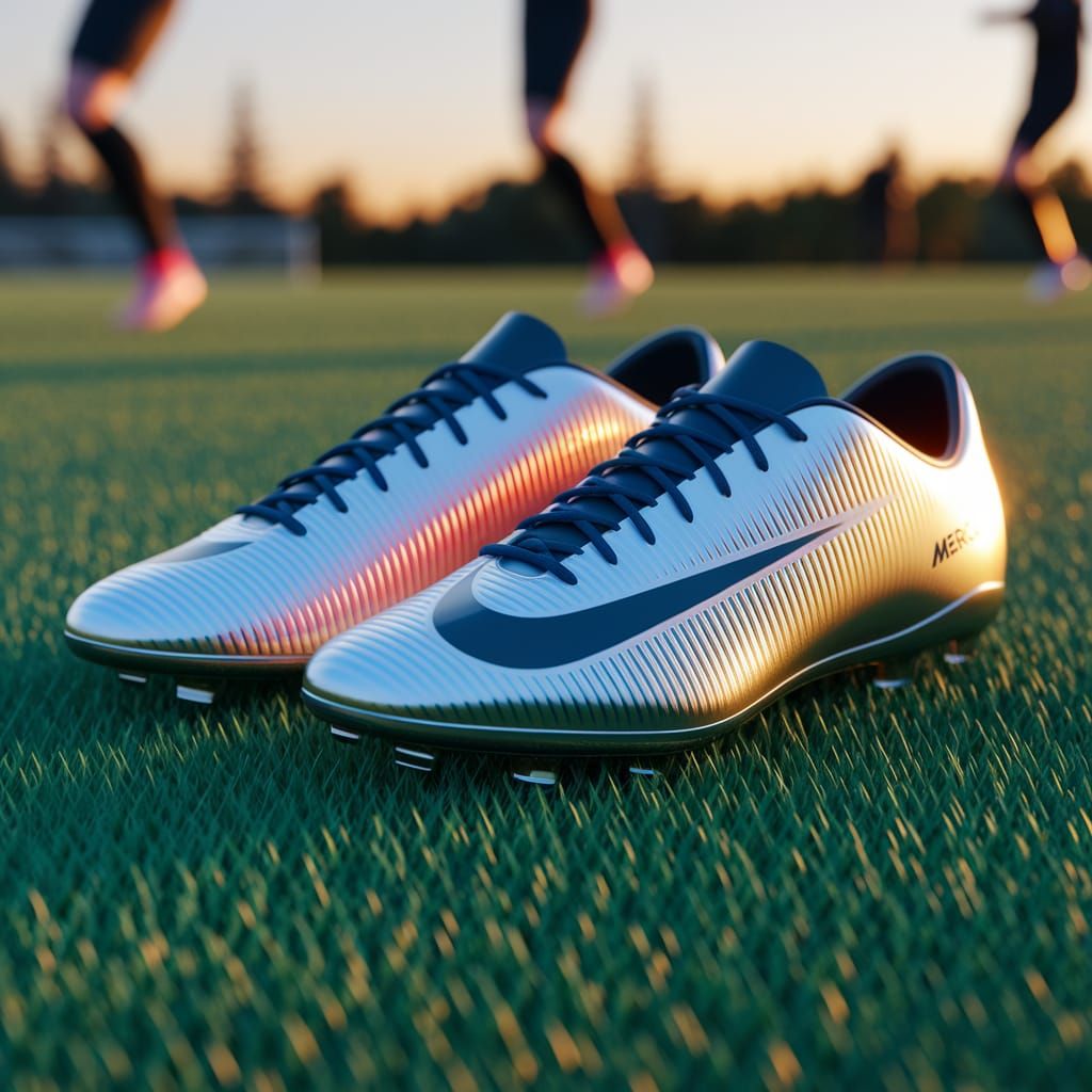Nike Mercurial Soccer Shoes on Field at Sunset