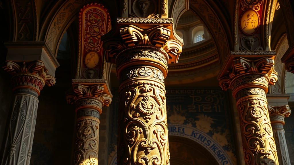 Ornate Byzantine Column in Vibrant, Dreamscape Detail