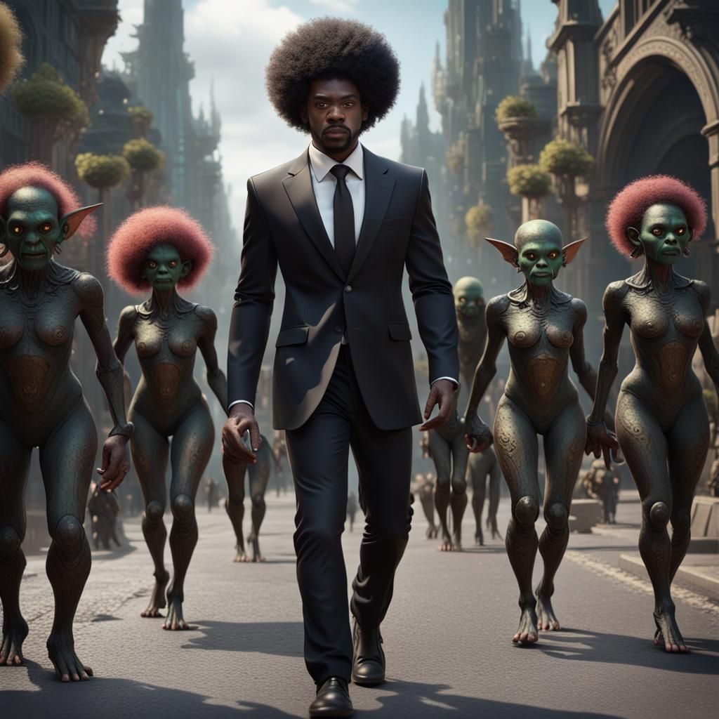 Black Man and Goblins in Detailed Fantasy Art