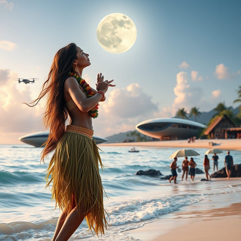 Tahitian Goddess in Hypnotic Hula Dance, Celestial Inspirati...