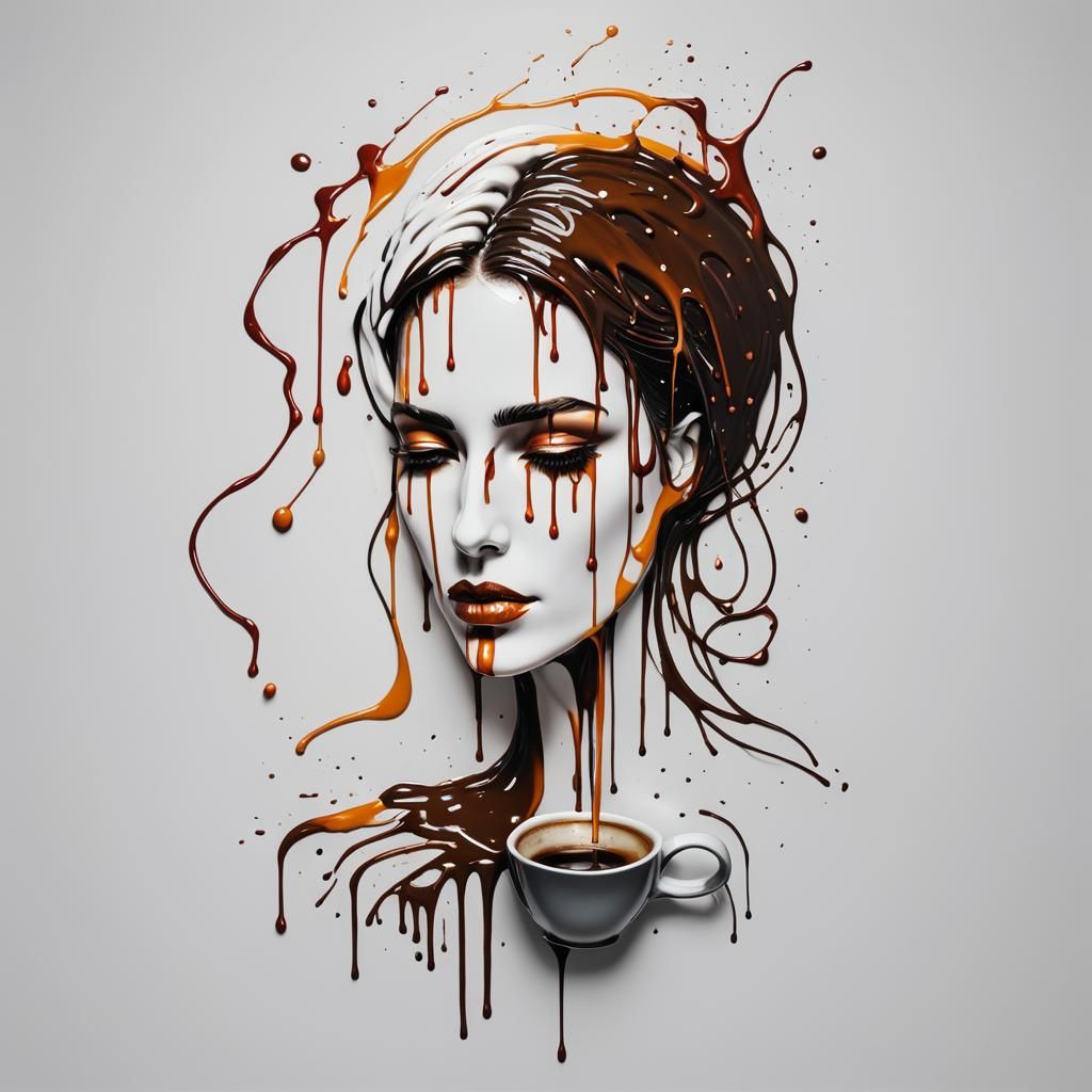 Woman's Form in Dripping Neon Coffee Paint