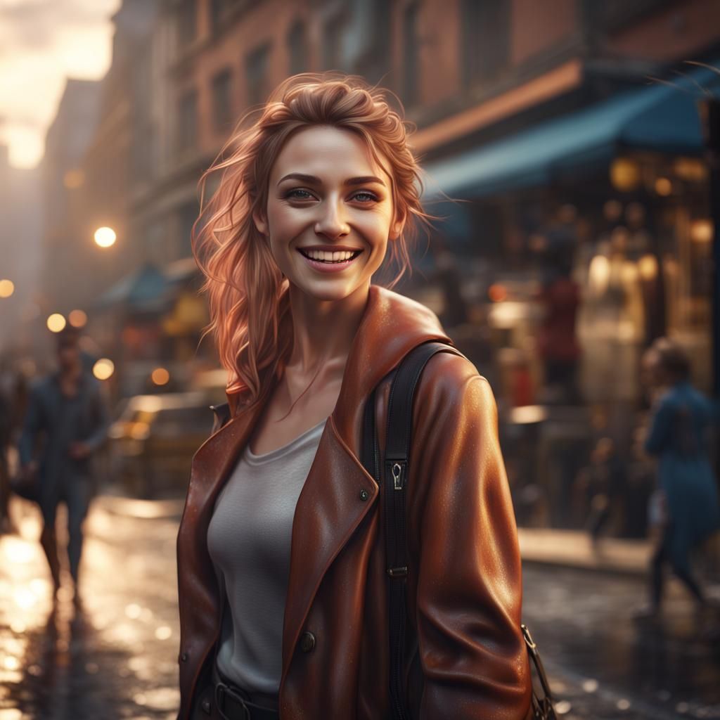 Sensual Woman in City Street: Ultrarealistic Portrait
