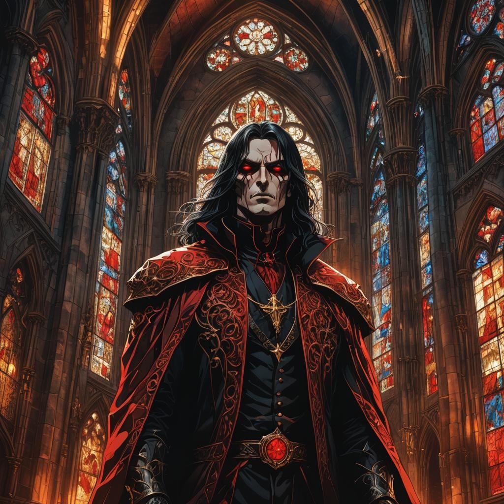 Alucard in Gothic Cathedral: Dark Fantasy Portrait