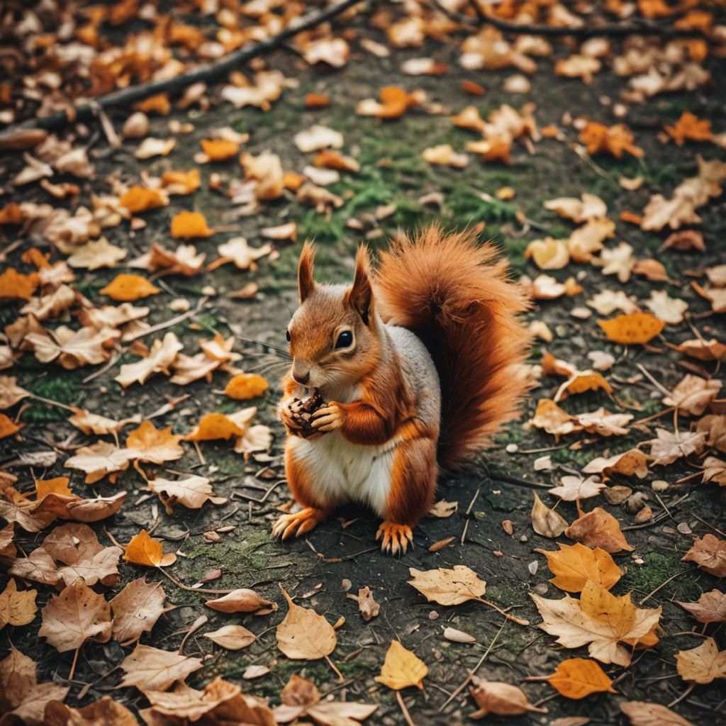 Autumnal Squirrel in Cinematic Film Still