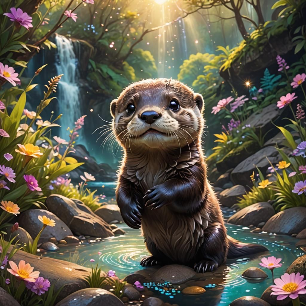 Enchanted River Otter in Hyperdetailed Illustration