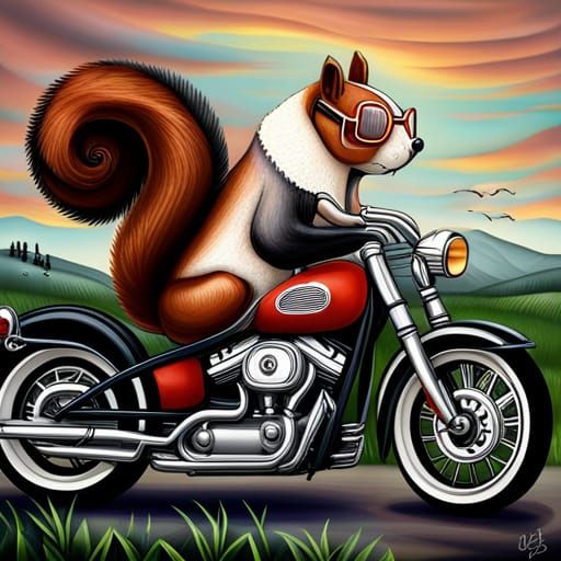 Squirrel Biker Gang Leader in Paper Quilling Style