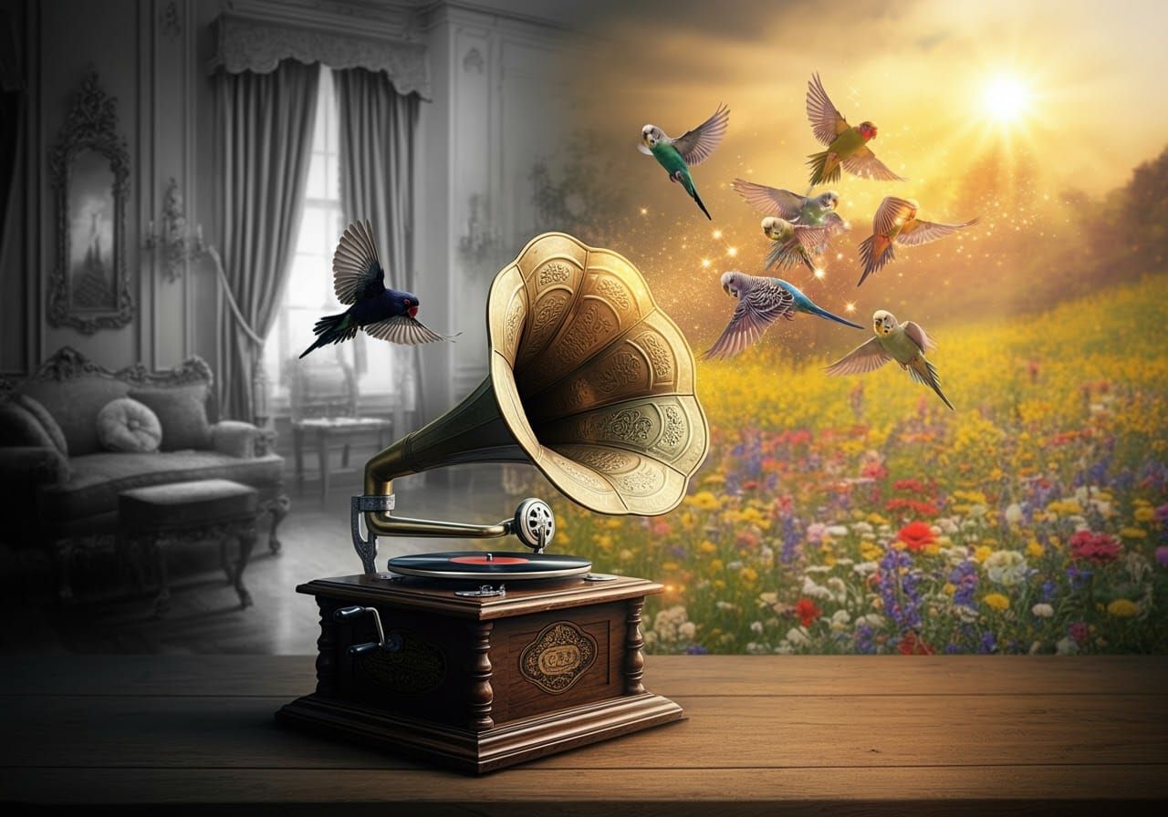 Phonograph Creates Colorful Surreal Meadow