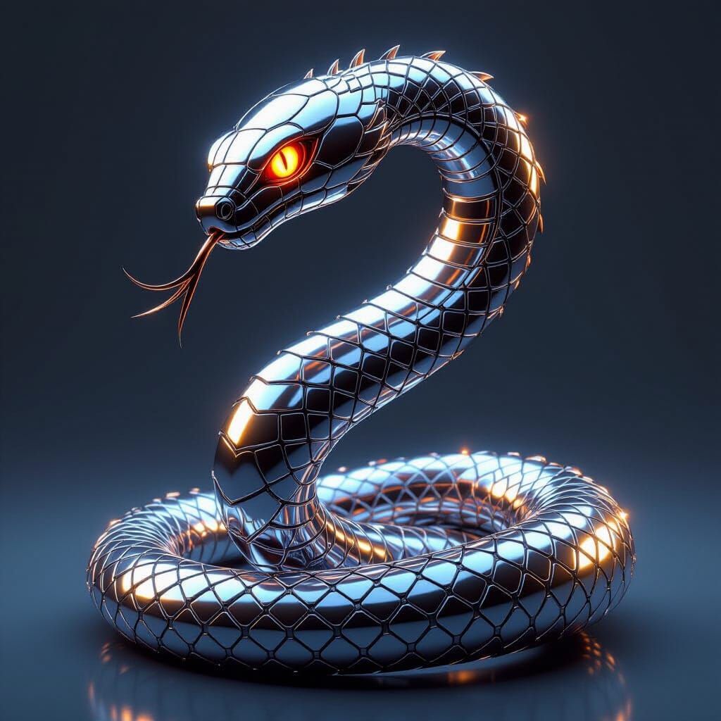 Majestic Steel Serpent with Fiery Orange Eyes