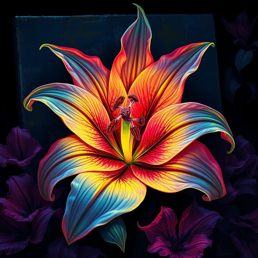 Mystical Lily in Neon Aura Under Black Light