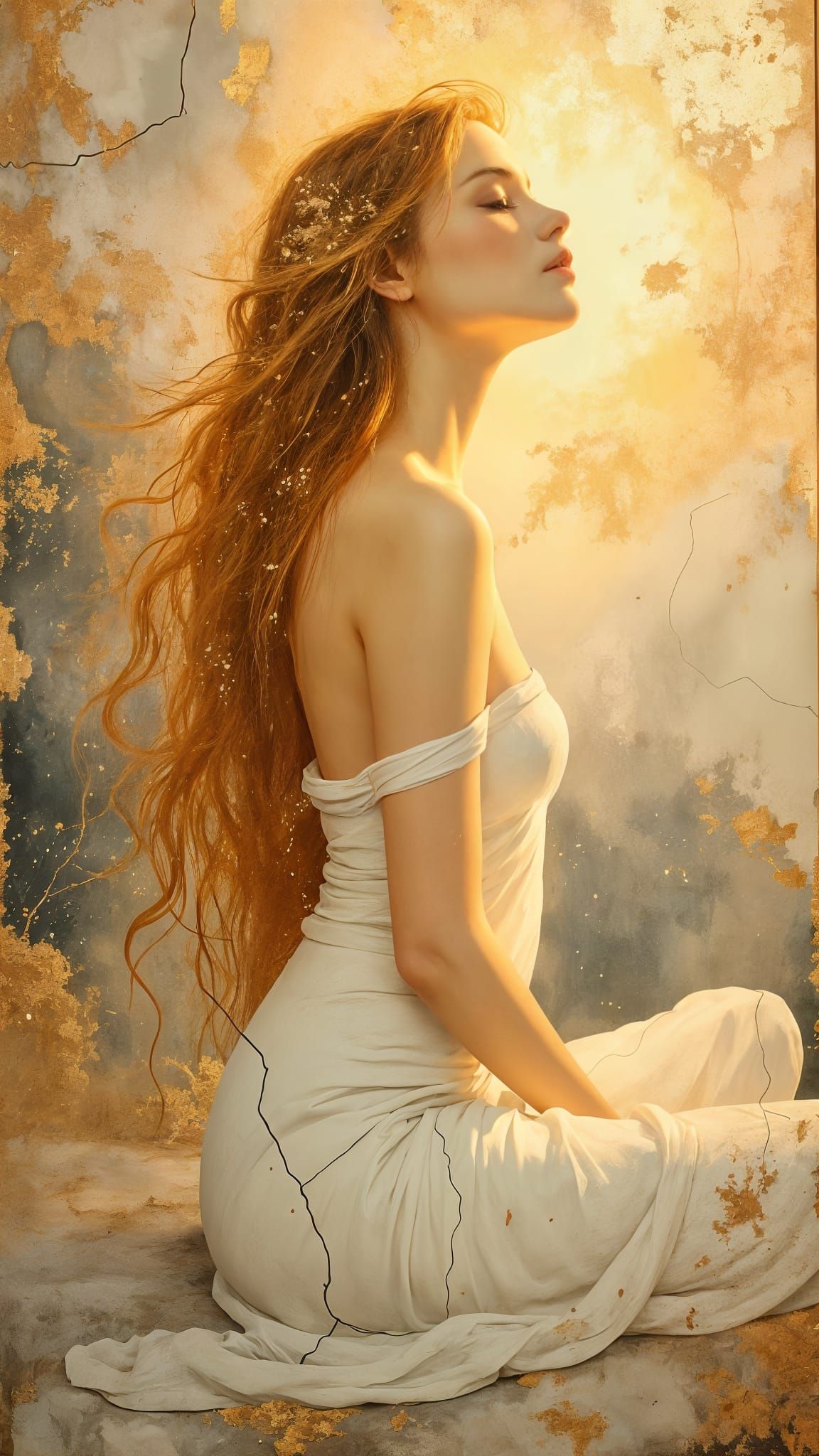 Ethereal Goddess of Dawn in a Dreamy Oil Painting