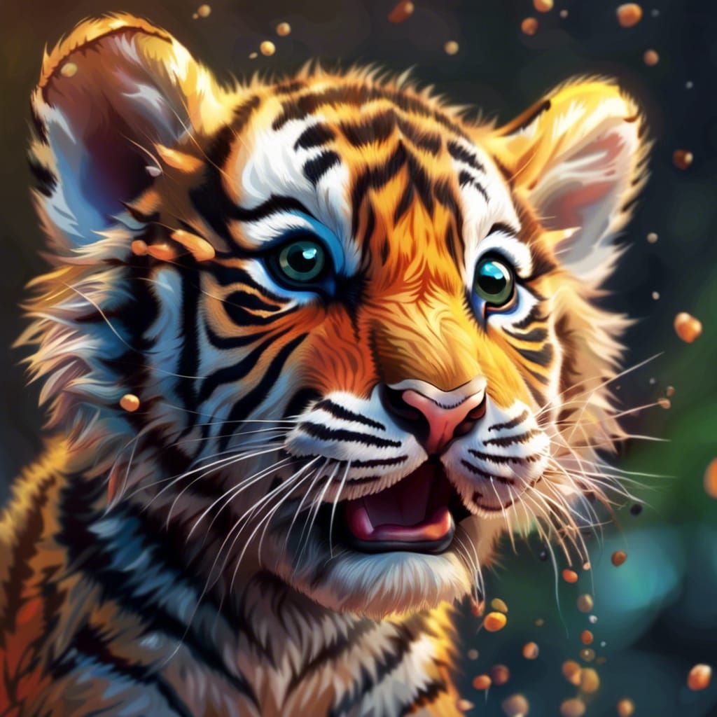Hyperrealistic Tiger Cub in Splash Art Style