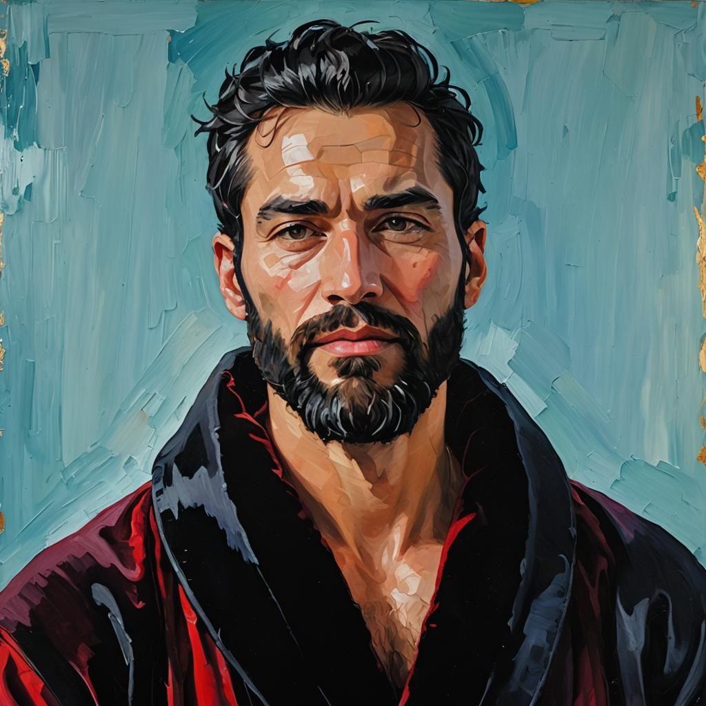 Portrait of Man in Red Robe as Impasto Painting