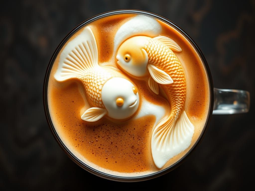 Cinnamon latte with goldfish marshmallows
