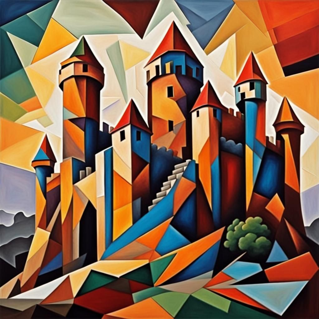 Epic Castle in Cubist Style Painting
