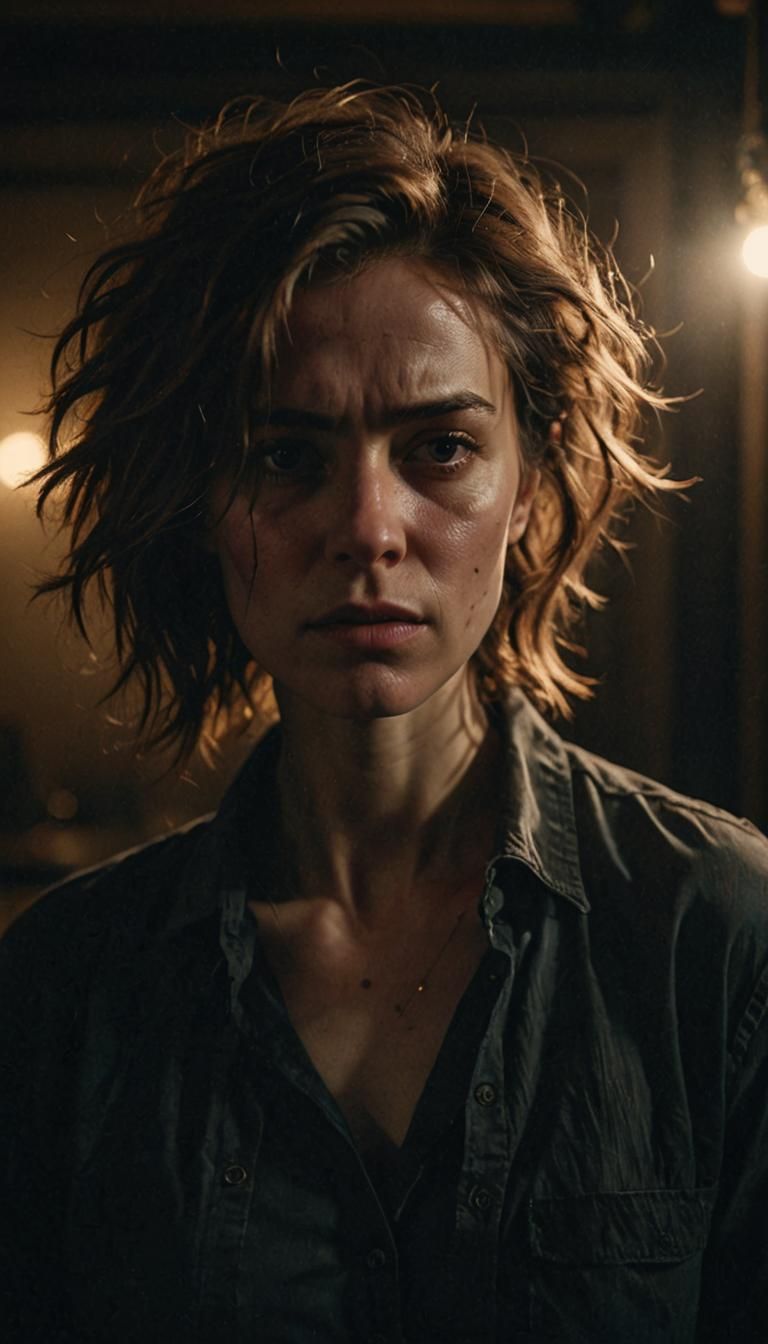 Moody Portrait of Defiant Woman in Cinematic Lighting
