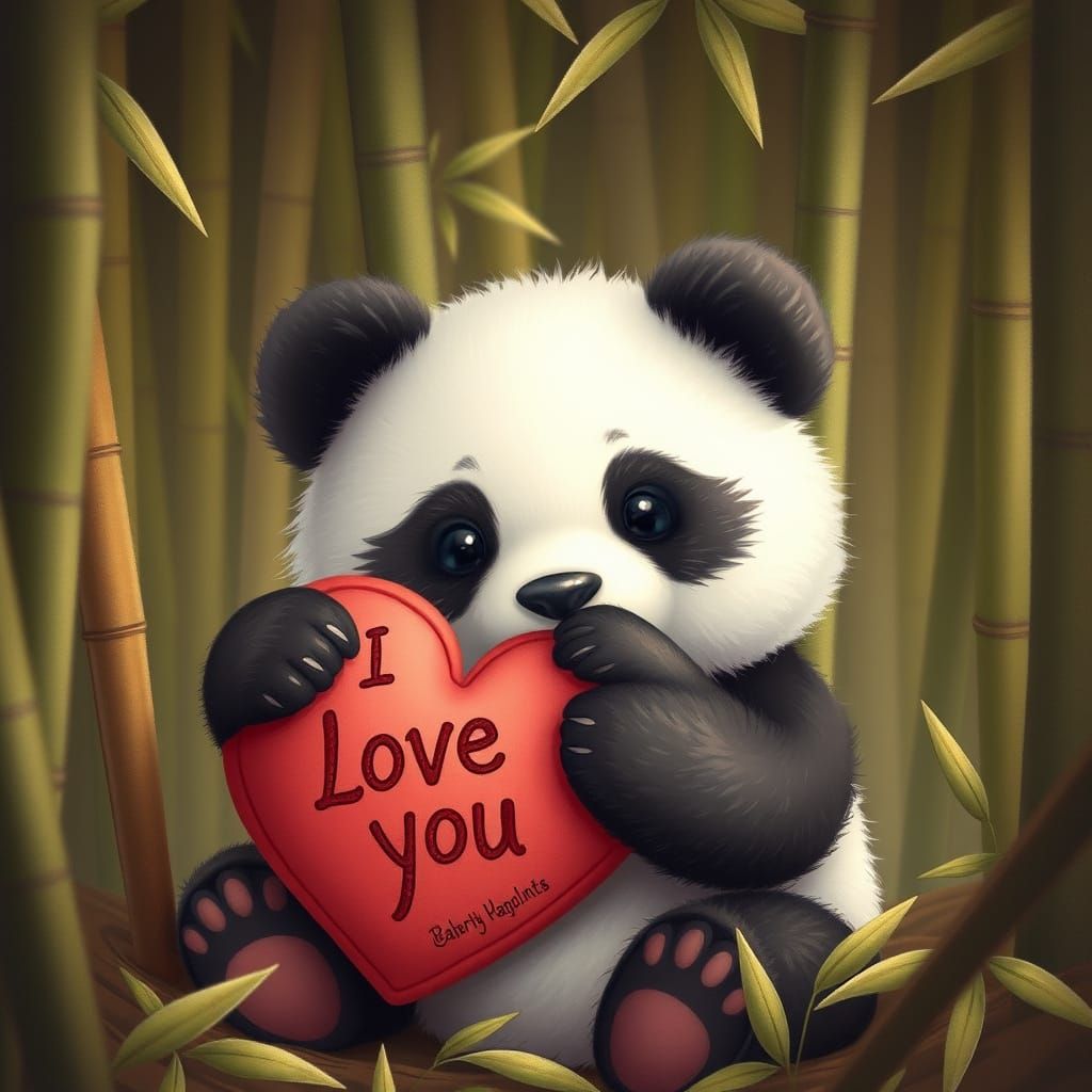 Panda's Heartfelt Hug in Whimsical Style