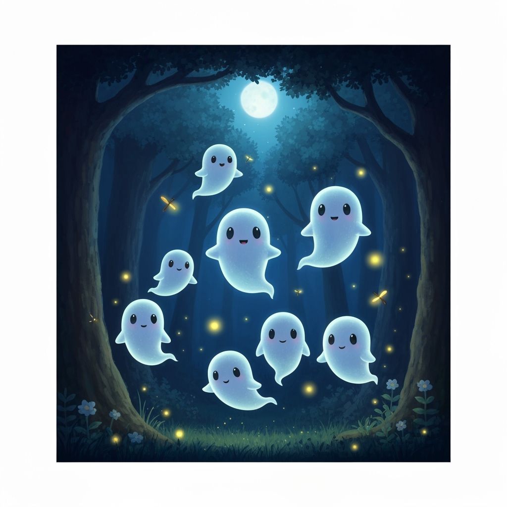 Friendly Ghosts in Enchanted Forest Storybook Style