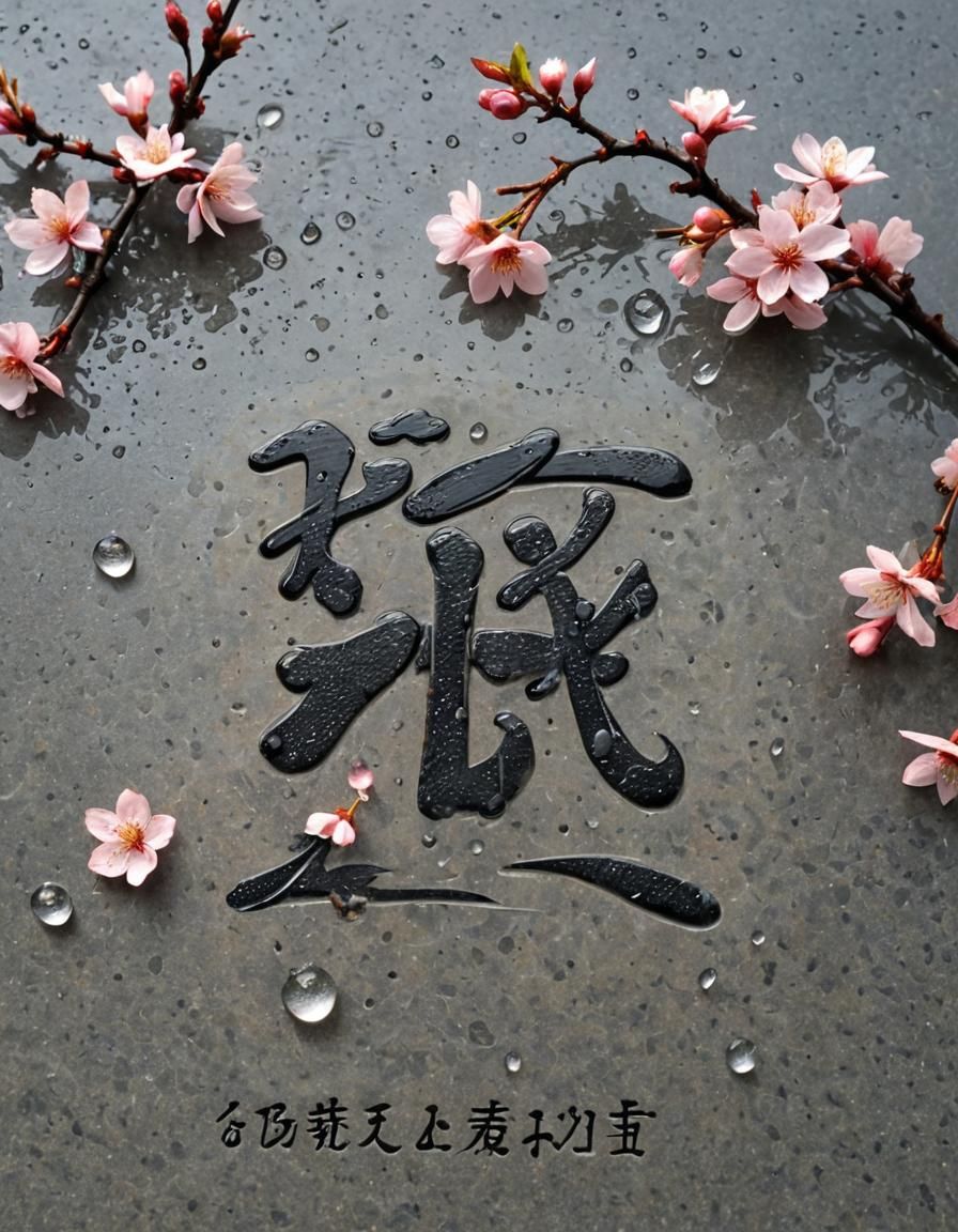 Gravestone with Cherry Blossoms in Nippon Calligraphy