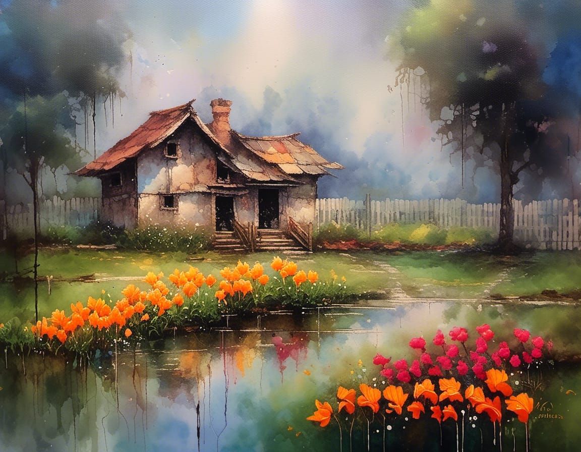 Neon Grunge Tulip: Oil Painting by James Gurney