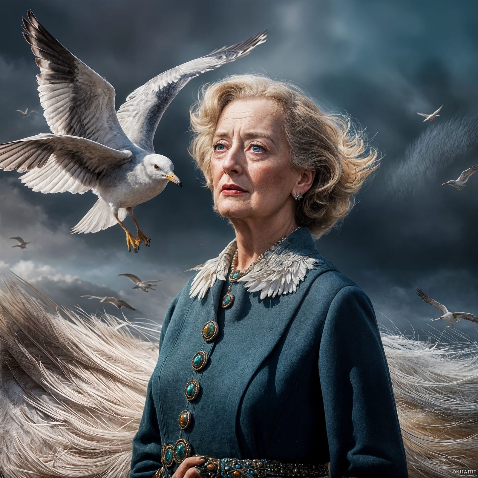 Seagull with Bette Davis Face: Hyperrealistic Concept Art