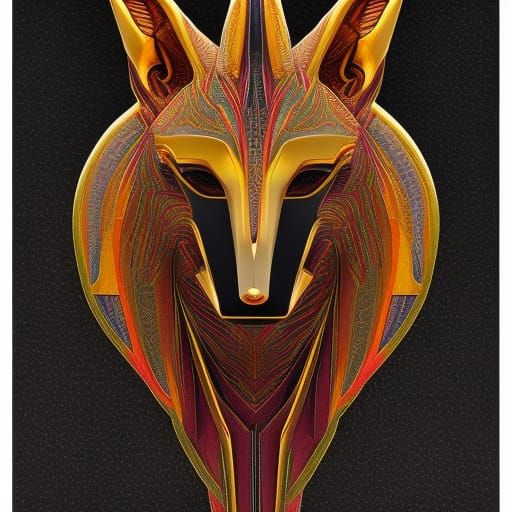 Fiery Anubis in Paper Marbling Style