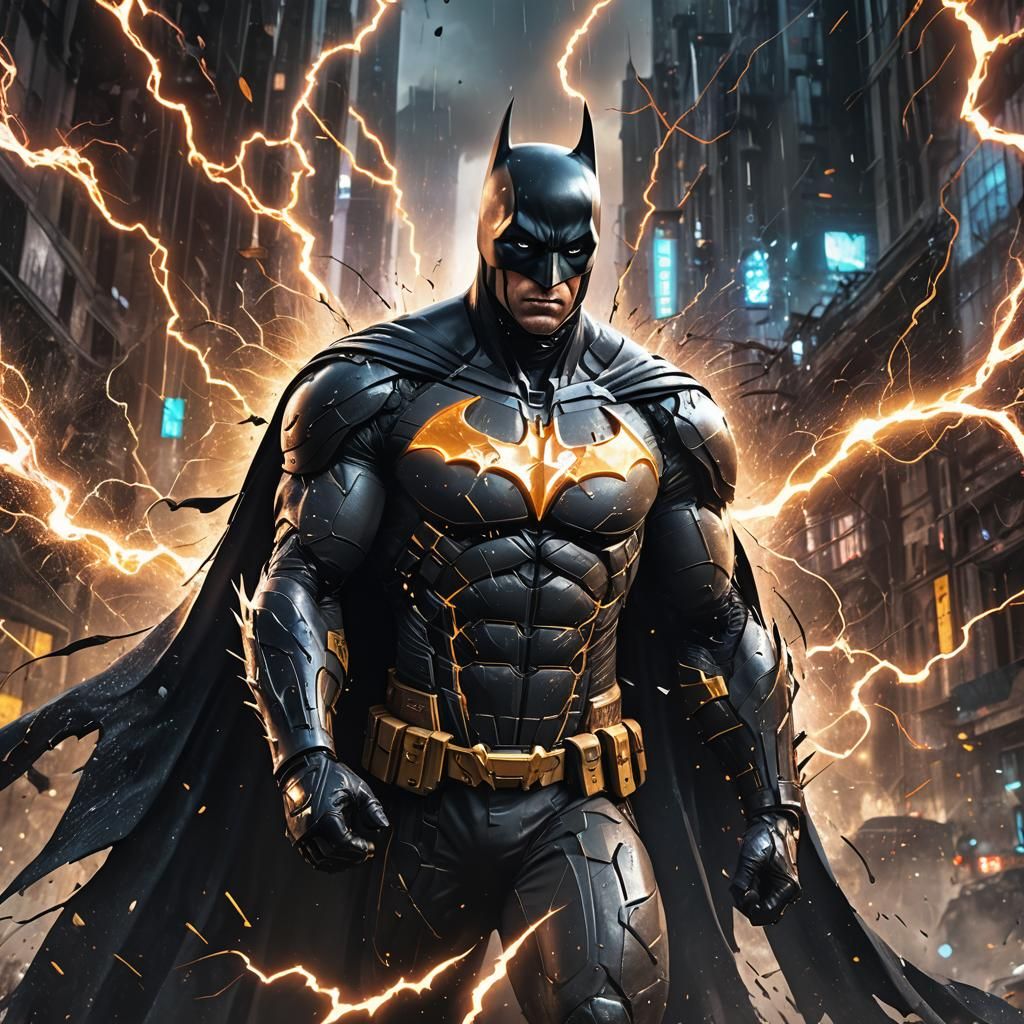 Batman with Energy Blasts in Detailed Matte Painting