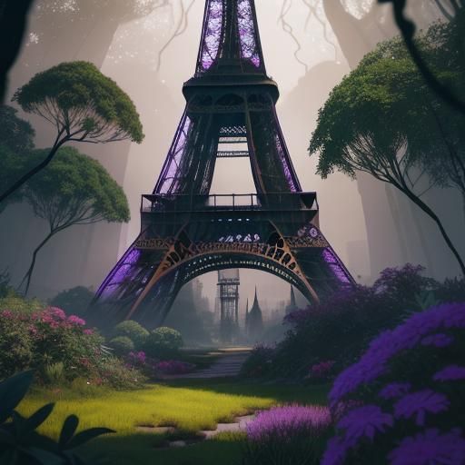 Eiffel Tower Emerges from Mystical Forest