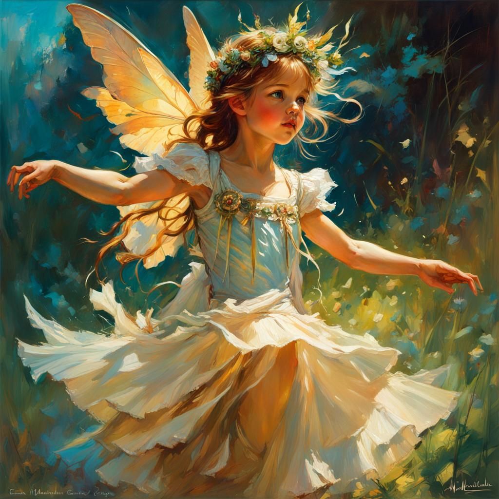 Fairy Queen Dancing in Sunlight: Storybook Illustration
