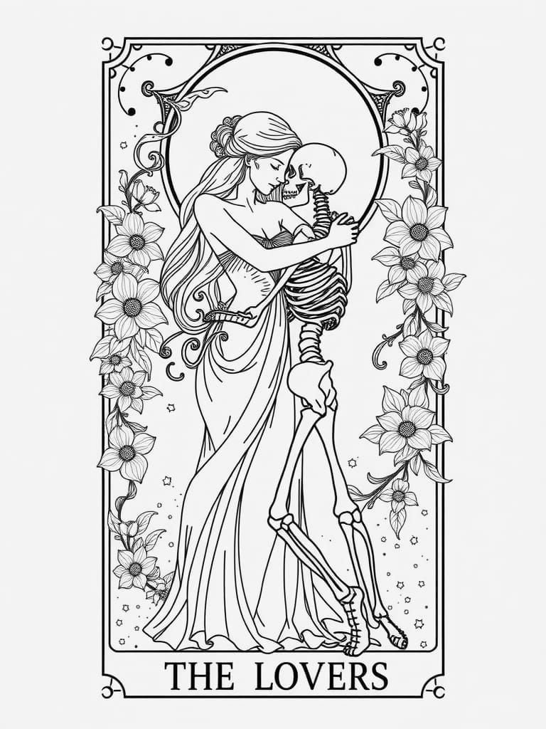 Elegant Art Nouveau Tarot Card Design: The Lovers