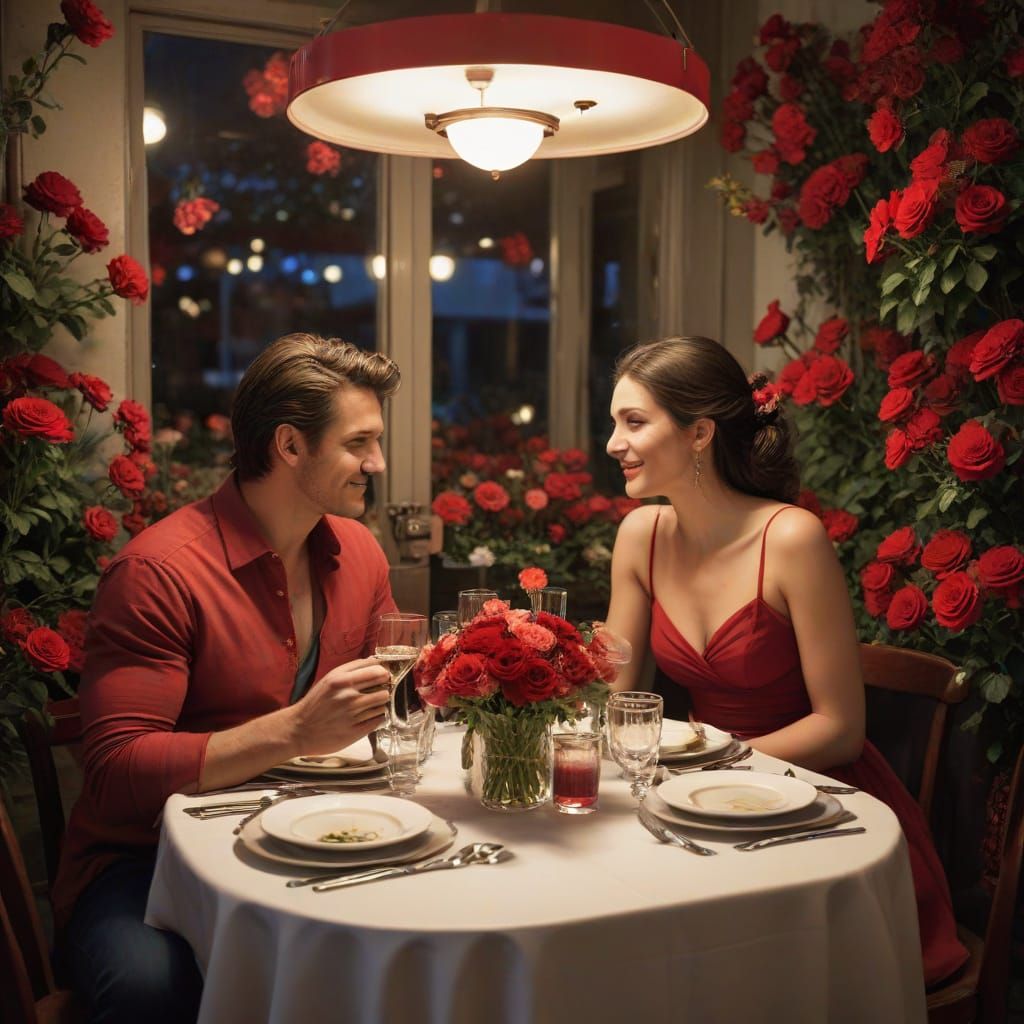 Romantic Dinner Scene in Warm, Rich Colors