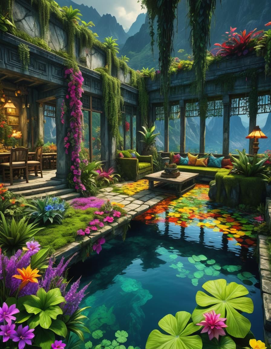 Fantastical Jungle Waterfall in Rackham Style