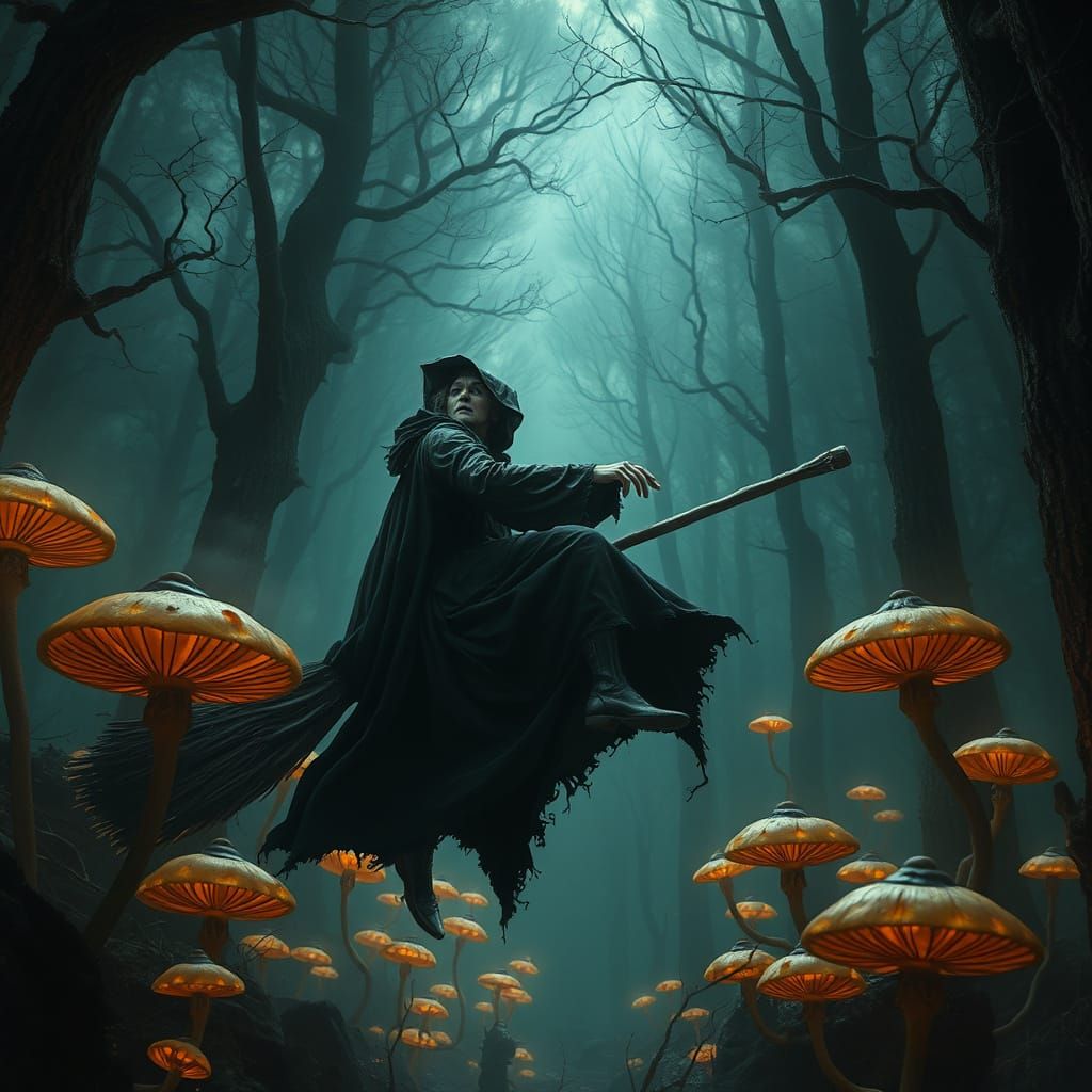 Dark Forest Witch in Digital Matte Painting Style
