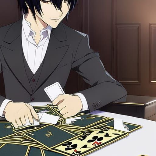 Nervous Man Reveals Poker Hand in Anime Style