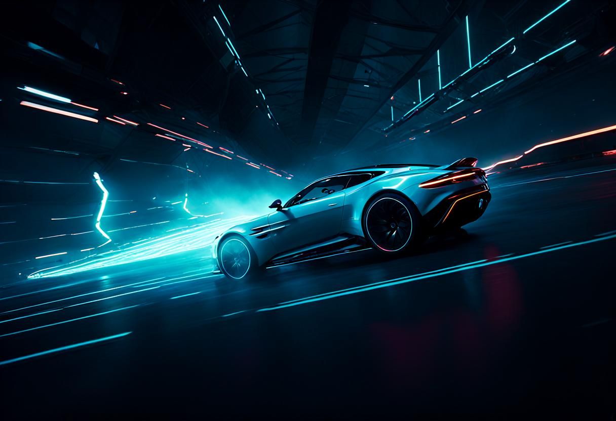 super fancy futuristic ice blue aston martin supercar