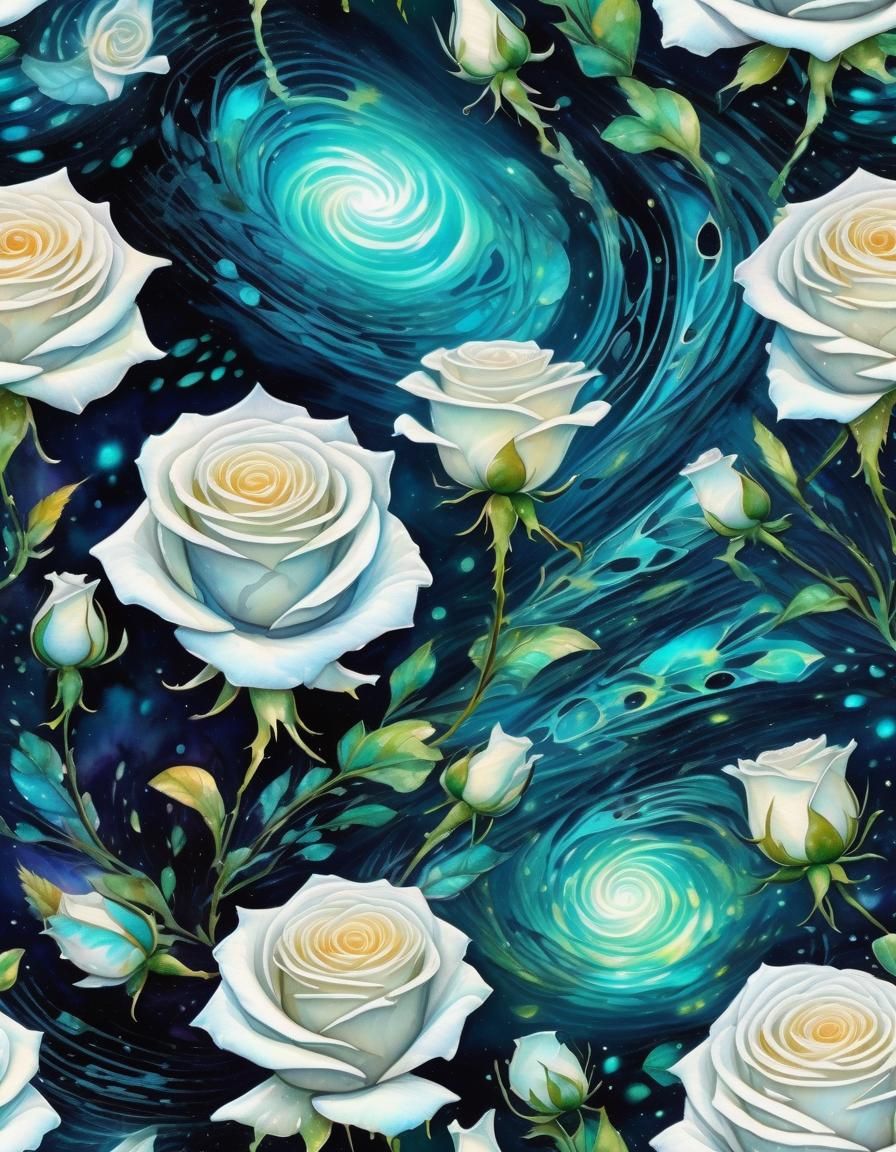 Bioluminescent Alien Landscape with Cosmic Roses