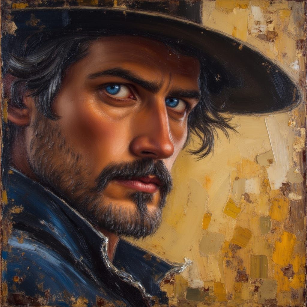 Rugged Cowboy Portrait in Impasto Oil Painting