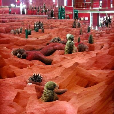 Humanoid Cacti in a Red Desert Landscape