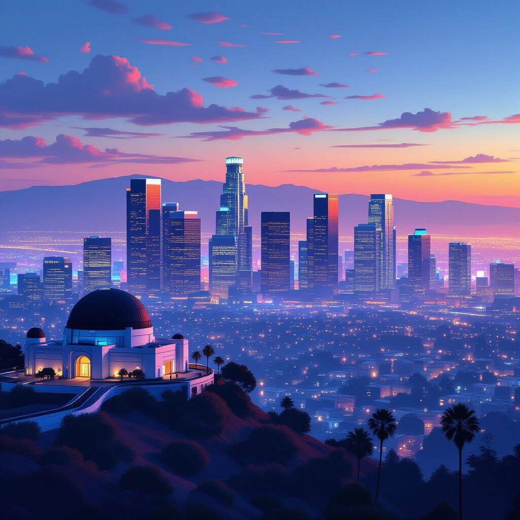 Futuristic Los Angeles Cityscape View from Griffith Observat...