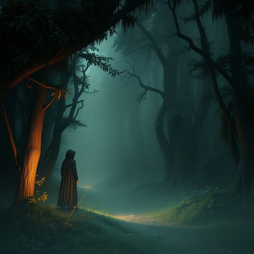 Mystical Forest with Glowing Pathway