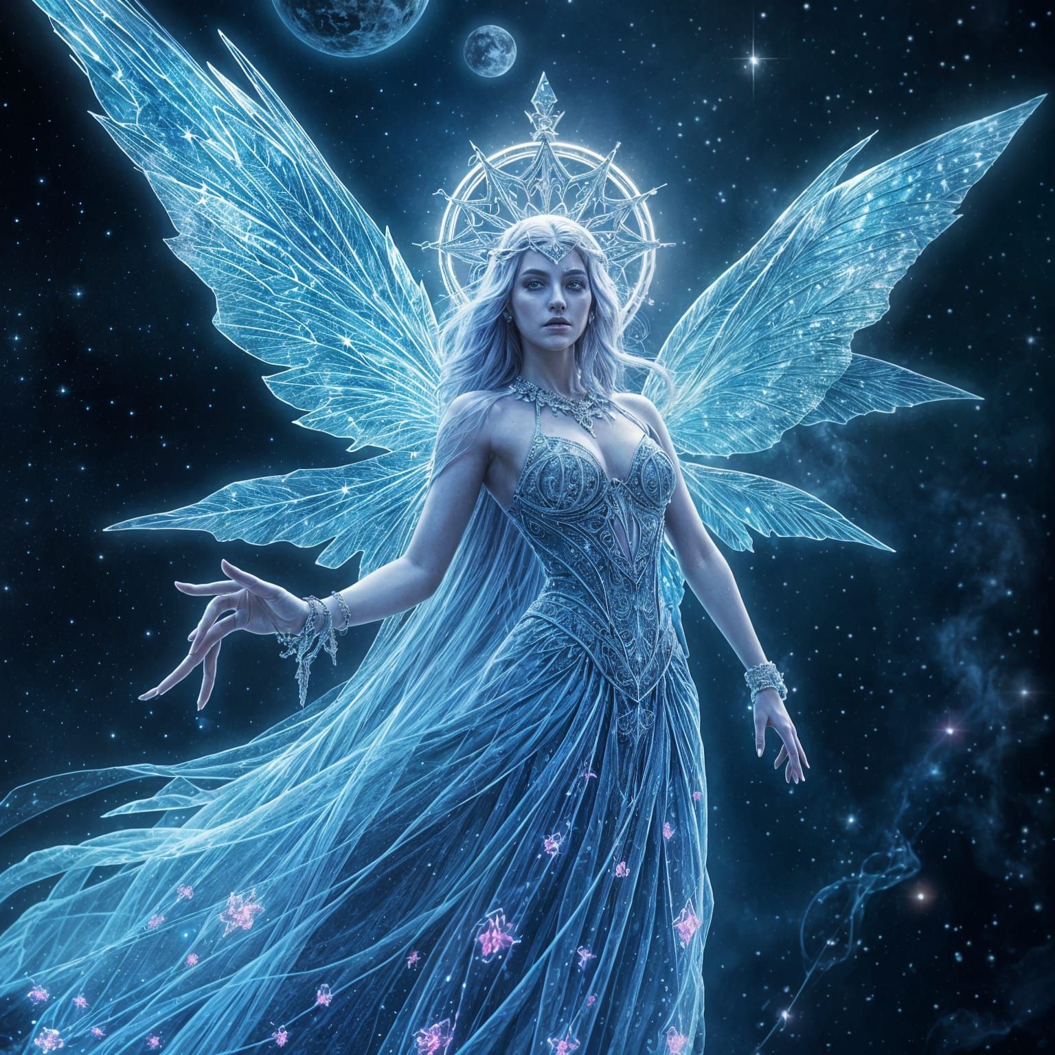 Gothic Fairy Ice Queen in Cosmic Holographic Art