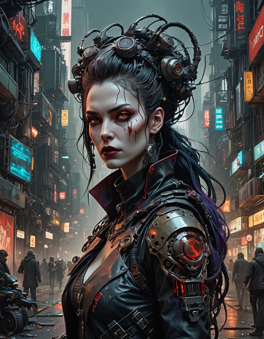 Cyberpunk Vampire Girl in Detailed Digital Art