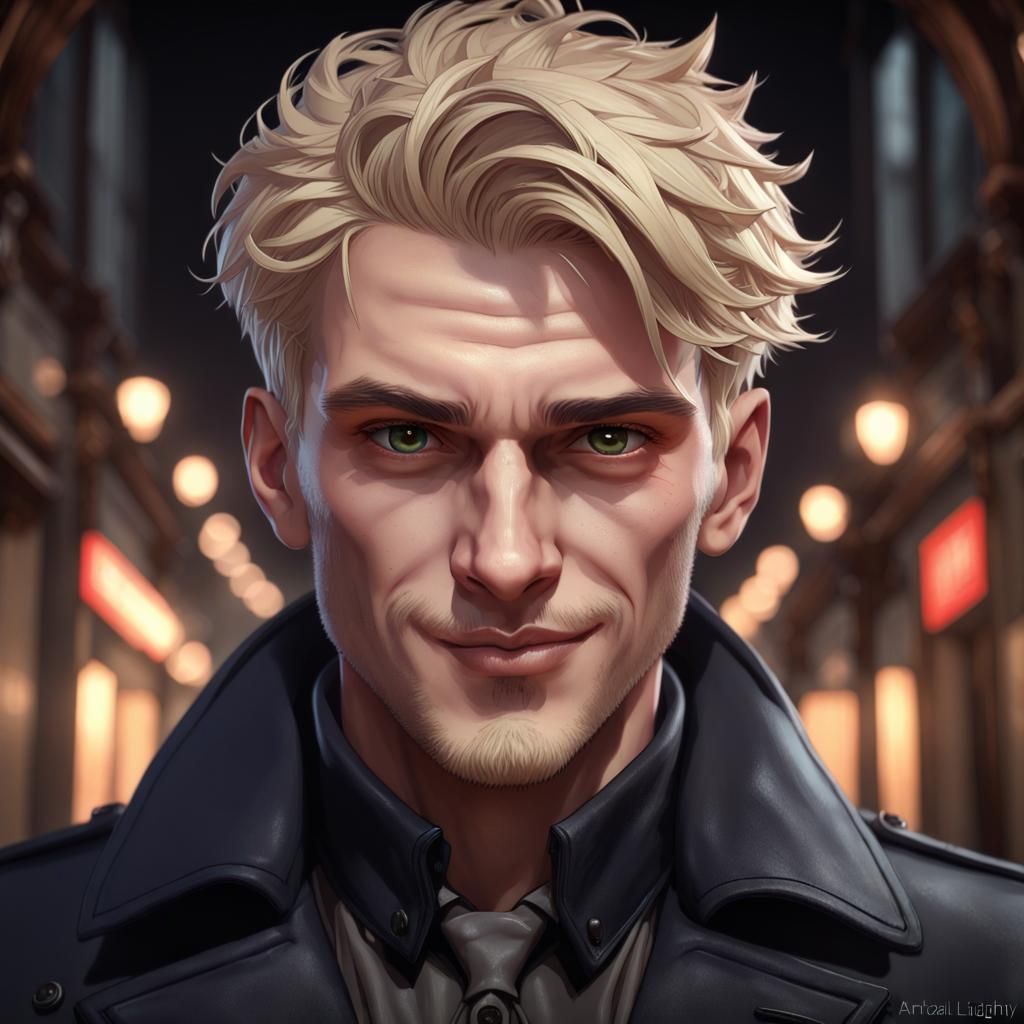 Male Portrait with Evil Smile in Hyperdetailed Style