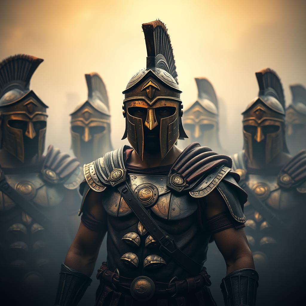 Hyperrealistic Spartan Warriors in Dramatic Light