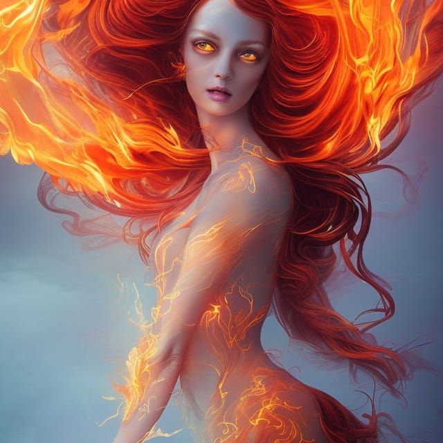 Fire Elemental Woman in Digital Art Style