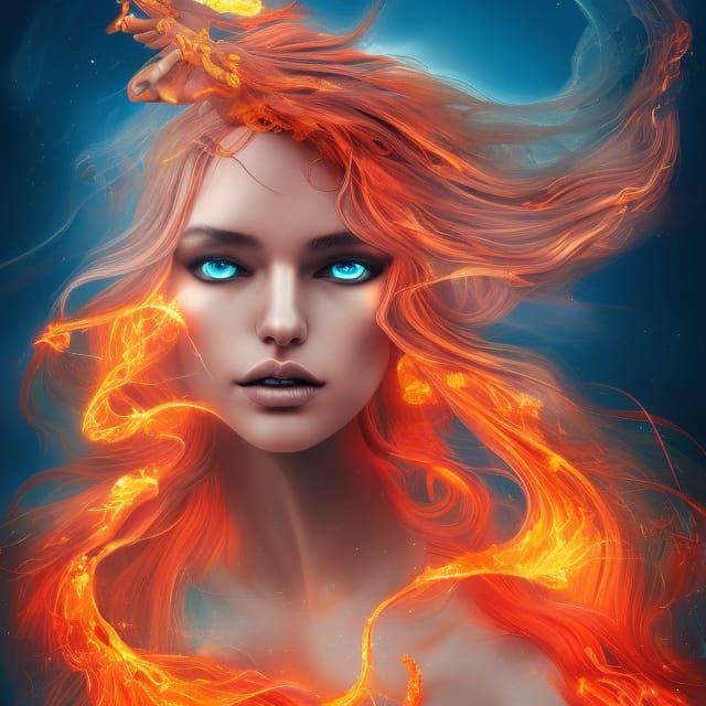Liquid Fire Woman: Digital Art in Dittmann Style